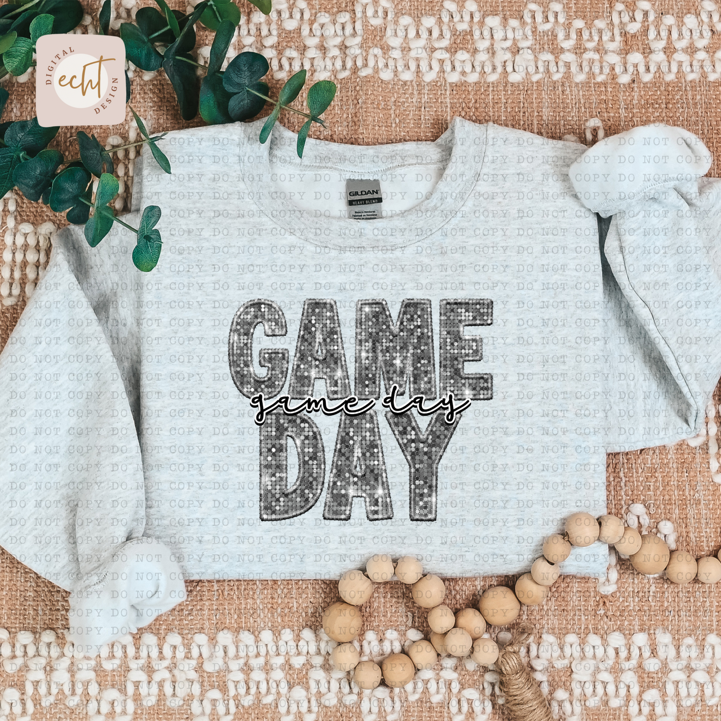 Game Day Silver Faux Sequin Faux Embroidery - PNG File- Digital Download