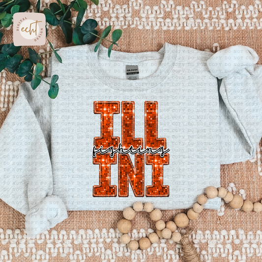 Illini Faux Sequin Faux Embroidery - PNG File- Digital Download