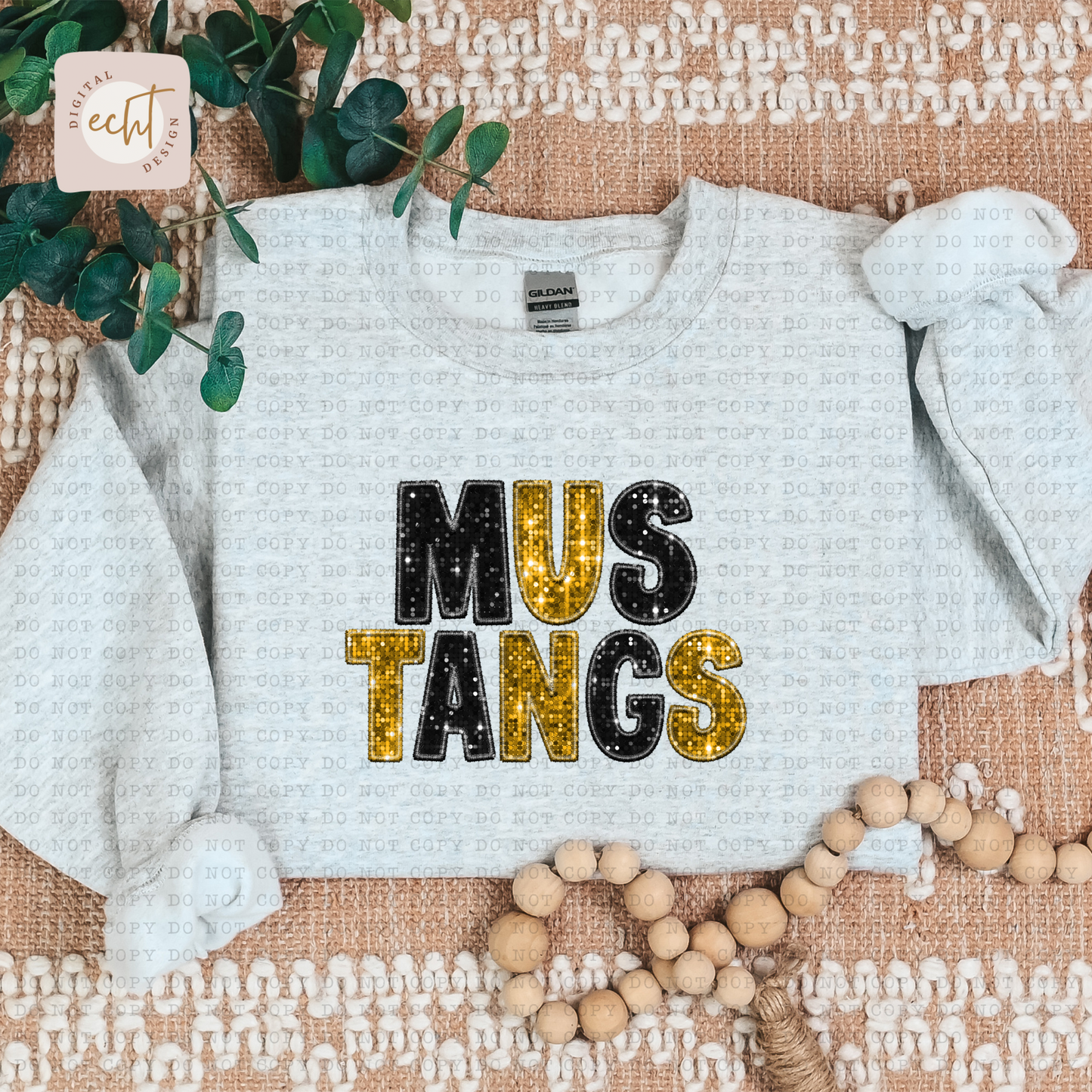 Mustangs Faux Sequin Faux Embroidery - PNG File- Digital Download