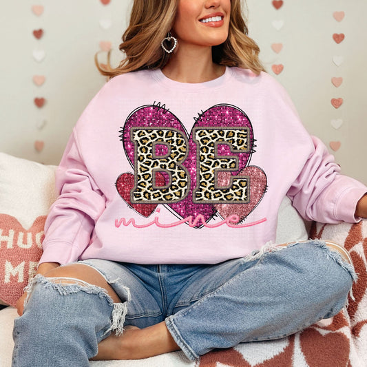 Glitter Leopard Be Mine Valentine Hearts Faux Sequin Faux Embroidery - PNG File- Digital Download
