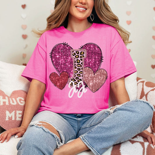 Jiji Pink Leopard Valentine Hearts Faux Sequin Faux Embroidery - PNG File- Digital Download