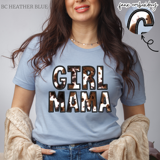 Cowhide girl mama faux embroidery PNG Digital Download