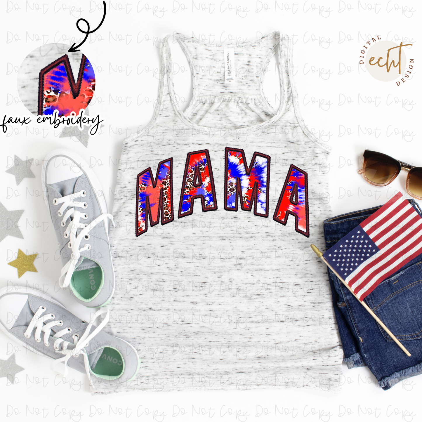 American mama faux embroidery PNG Digital Download