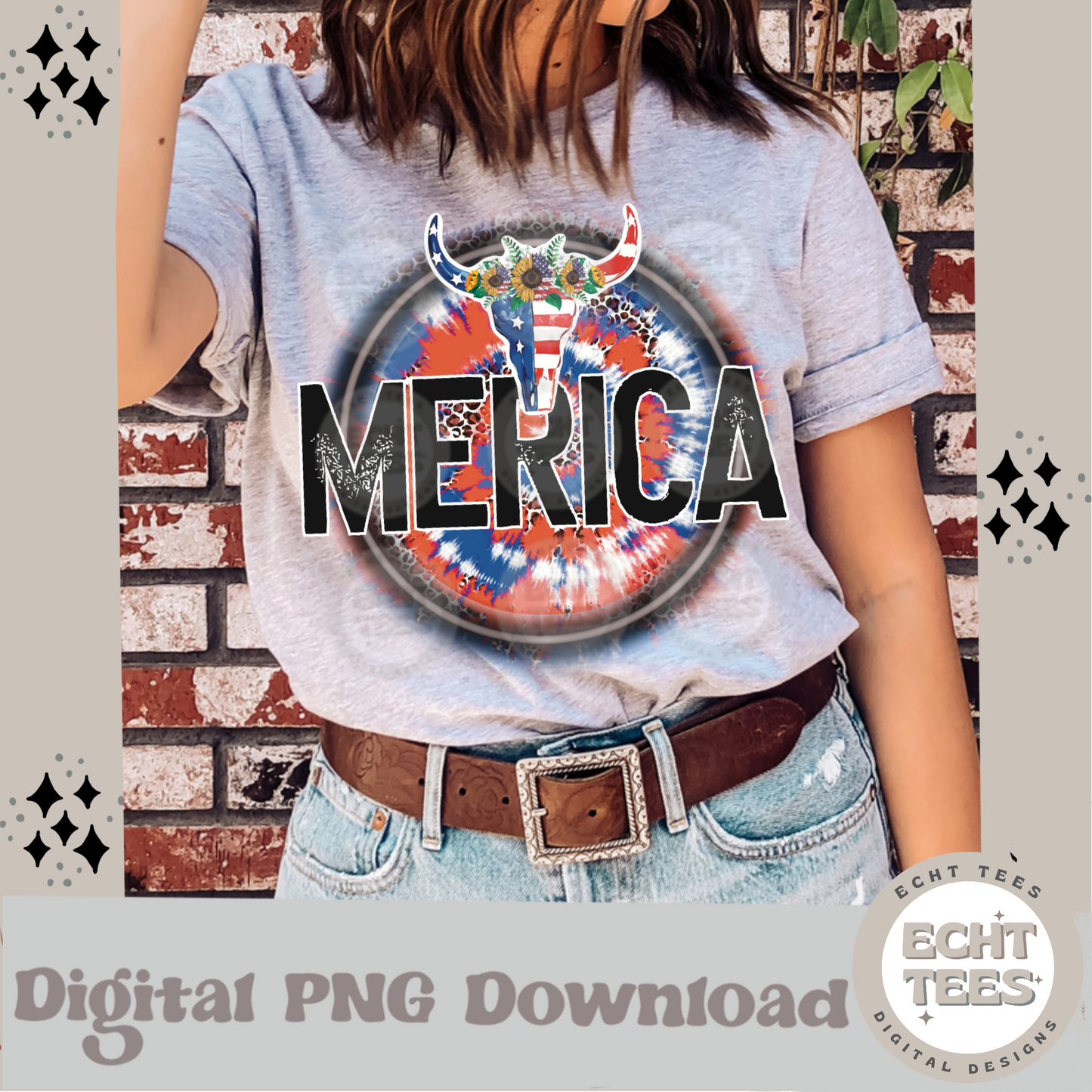 Merica Bull skull PNG Digital Download
