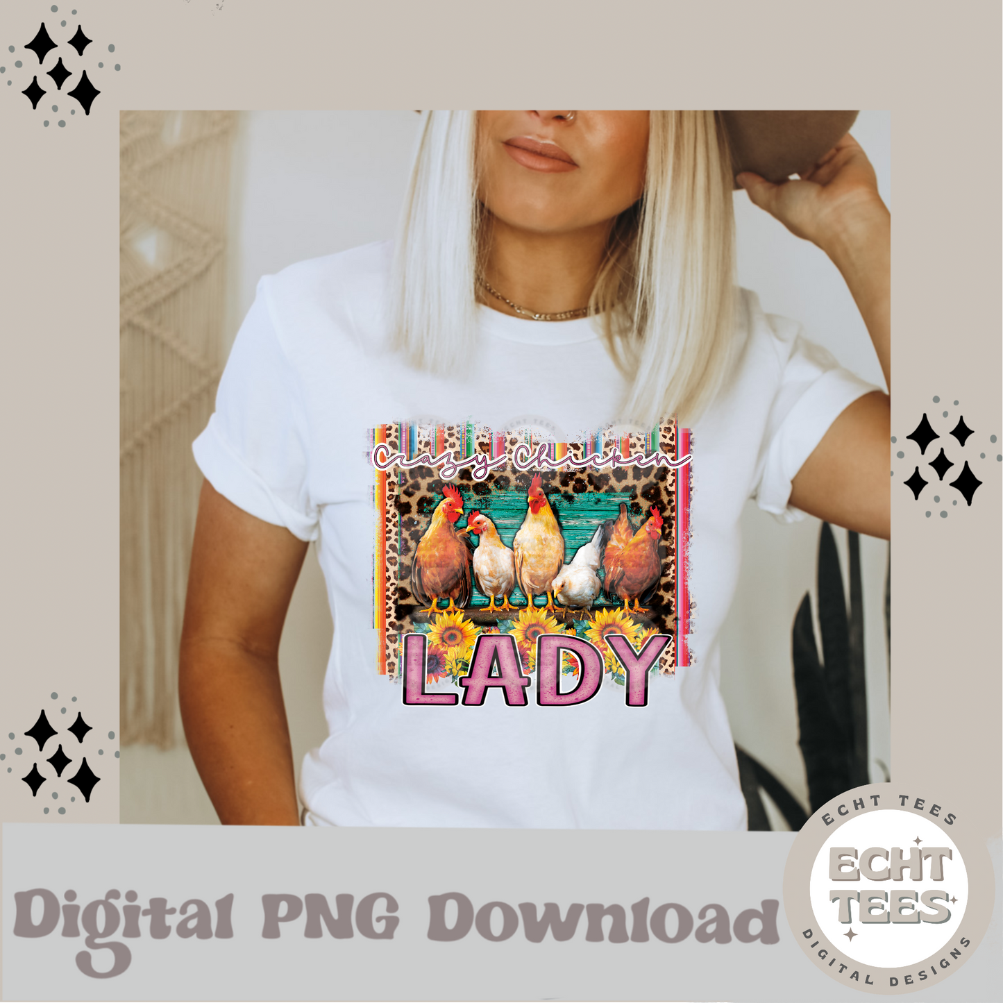 Crazy chicken lady PNG Digital Download