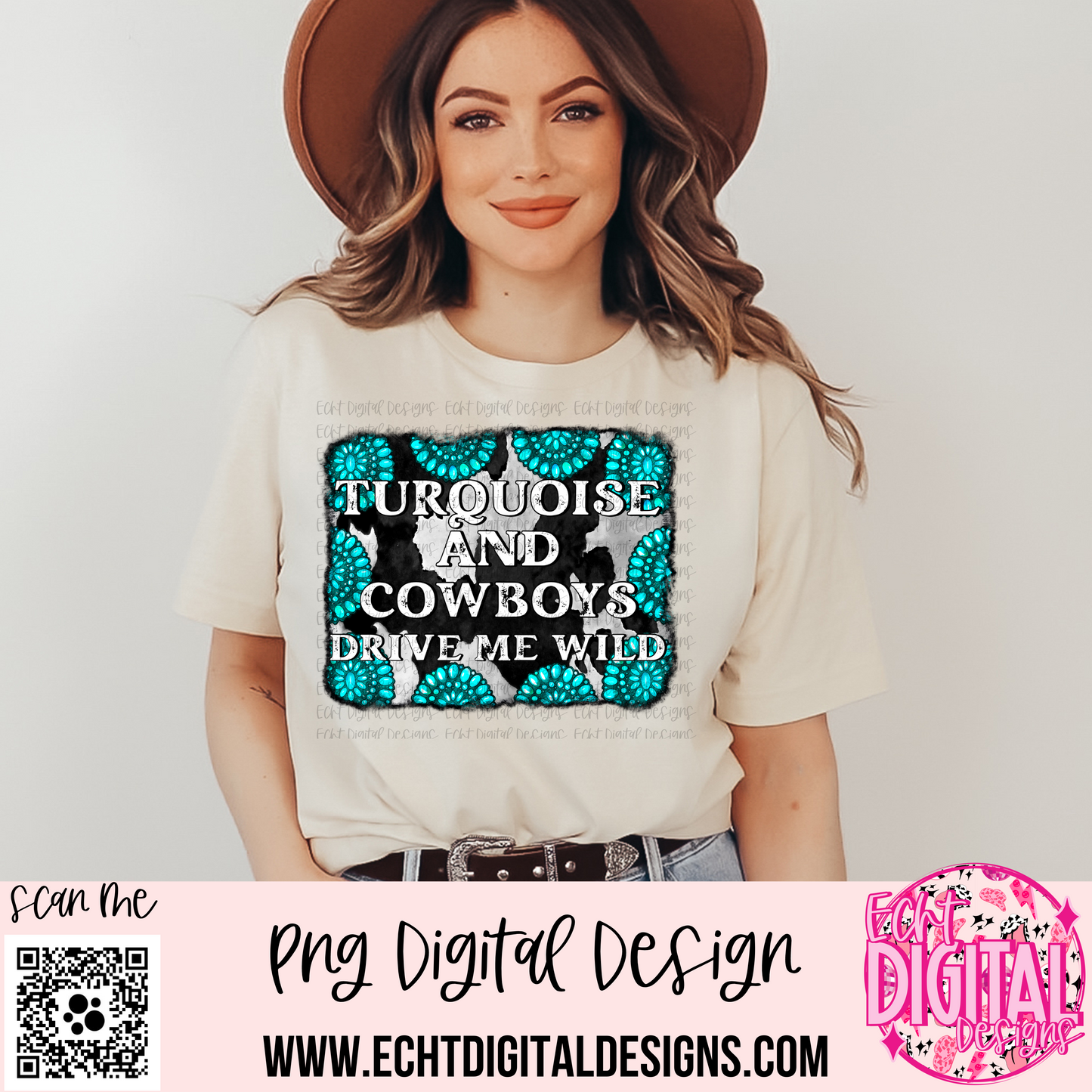 Turquoise and Cowboys PNG Digital Download