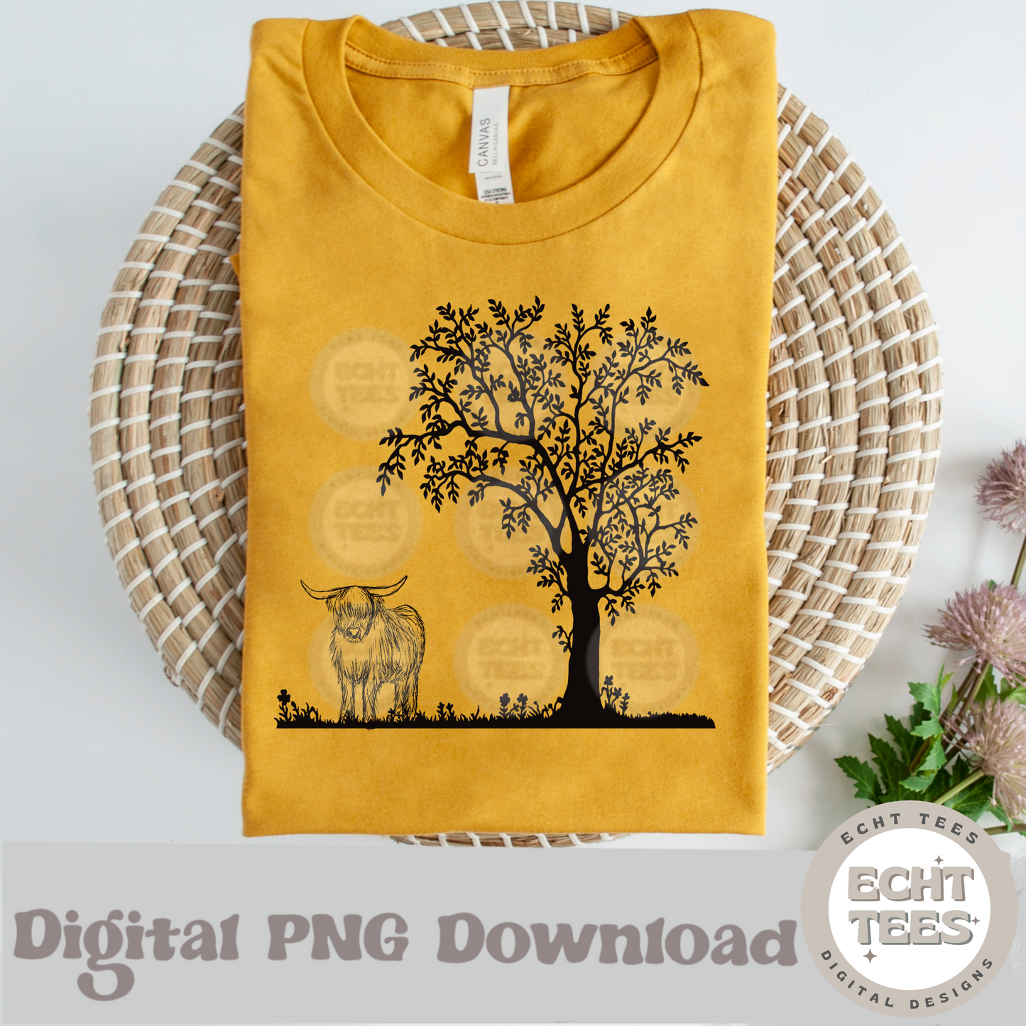 Cow under Tree PNG Digital Download