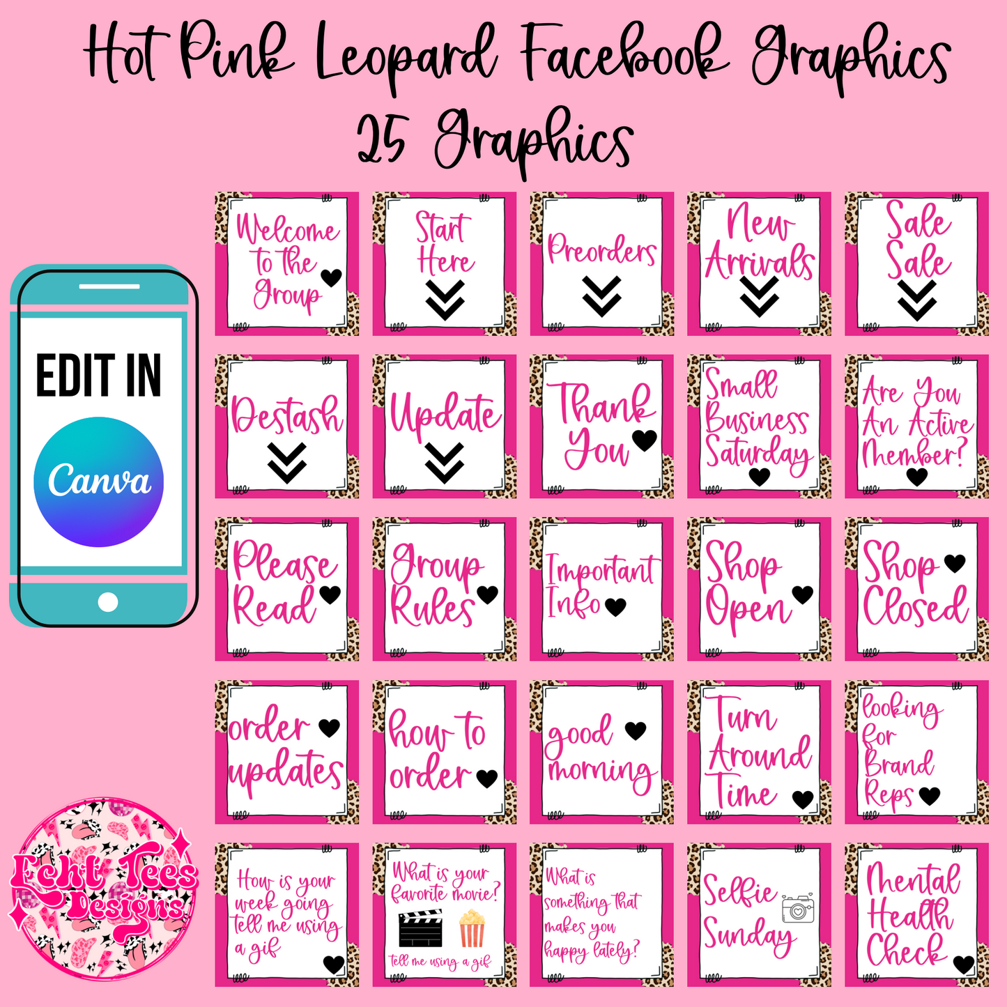 Hot Pink Leopard Editable Social Media Graphics