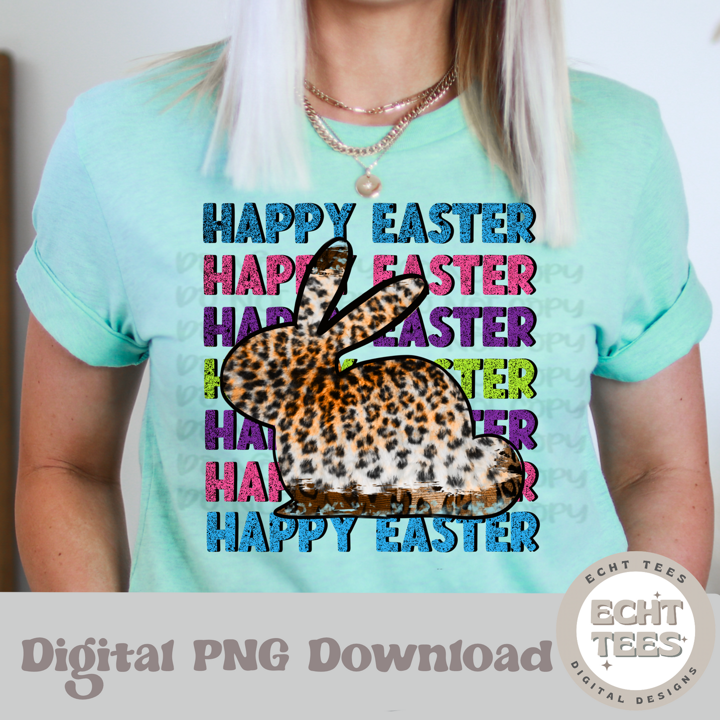 Happy Easter Leopard Bunny PNG Digital Download